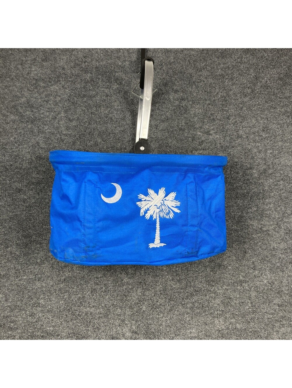 South Carolina Palm Tree Blue Metal Rim Handle Oval Open Beach Storage Tote